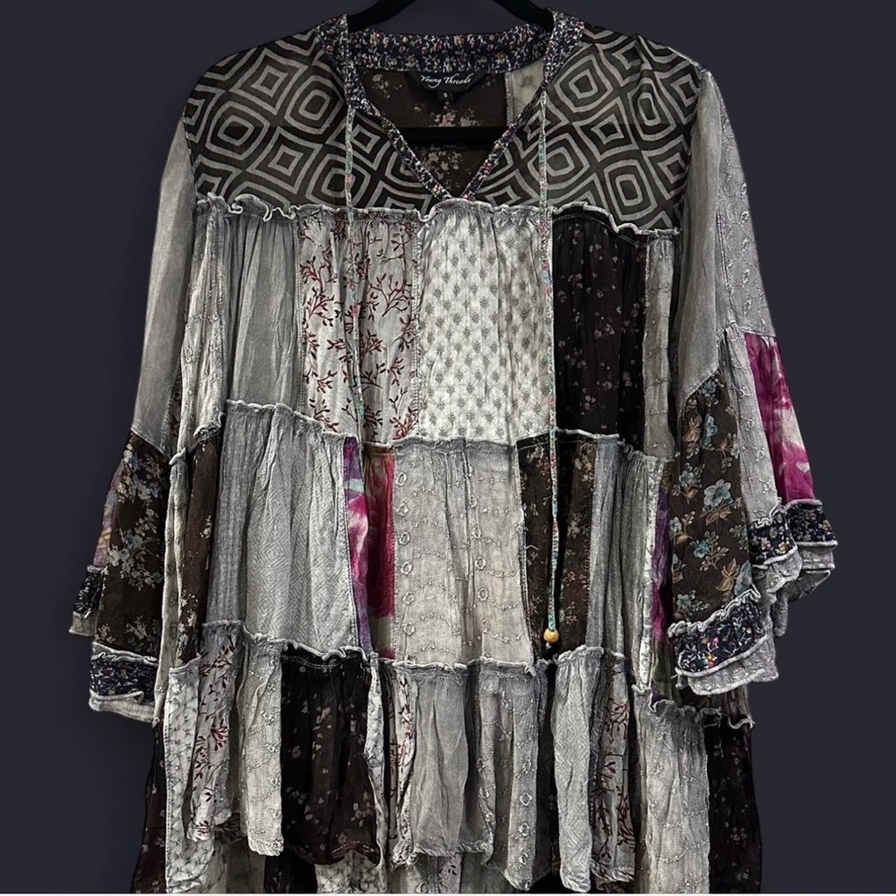 Young Threads Boho Patchwork Blouse Size Small Fe… - image 1